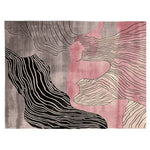A beautifully designed area rug with a contemporary abstract pattern, featuring flowing lines in shades of black, grey, and pink. This wool rug is perfect for adding a modern touch to living room area rugs, making it an ideal choice for area rugs for living room settings.
