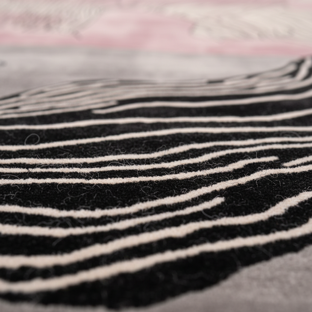 Close-up of black and white striped fabric with a blurred background