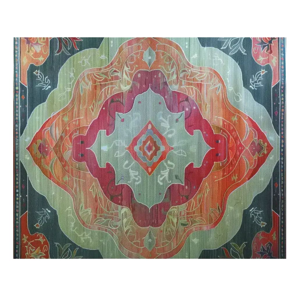 Top view of the Orient Flame Hand Tufted Area Rug, showcasing its vibrant abstract design with rich red, green, and orange hues. Ideal for living room rugs 8x10 or as large living room rugs, this wool rug adds warmth and color to any living room or office space.