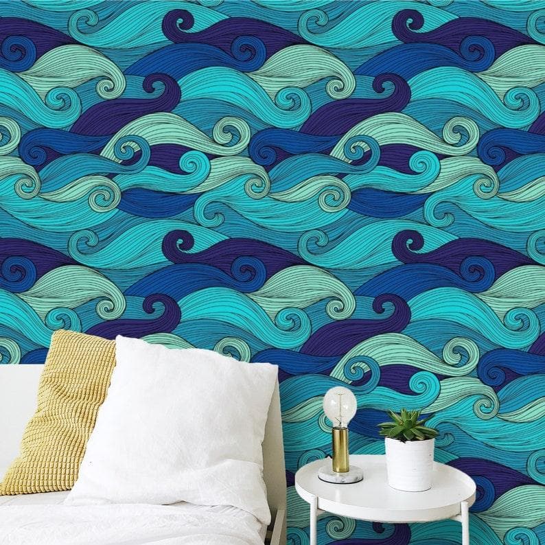 Oriental Blue Ocean Waves Wallpaper Oriental Blue Ocean Waves Wallpaper 
