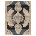 Top view of the Ornamental Winged Echo Hand Tufted Rug, featuring an intricate abstract design in neutral tones. This contemporary wool rug is ideal for adding a sophisticated touch to living room spaces. Perfect as a living room area rug, its 8x10 size offers ample coverage.