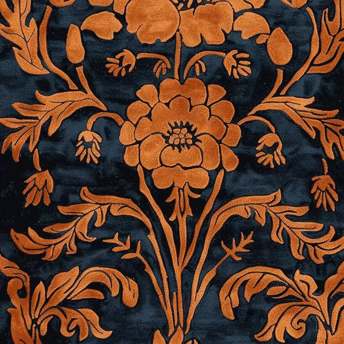 A close-up view of the Ornate Autumn Hand Tufted Rug, featuring intricate floral patterns in warm autumn hues. This exquisite wool area rug is perfect for large living rooms, offering a vintage charm with its rich textures and design. Ideal for an 8x10 living room setup, this rug adds a touch of elegance and warmth to any space.