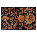 Beautifully intricate Ornate Autumn Hand Tufted Area Rug featuring an elegant floral design in warm orange hues on a deep black background. Perfect for large living room spaces, this wool rug measures 8x10, offering a vintage charm that enhances any decor.