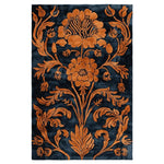 The Ornate Autumn Hand Tufted Area Rug showcases an elegant floral design in warm autumn hues on a dark background, perfect for adding a touch of vintage charm to large living rooms. This wool rug, ideal for living room spaces 8x10, combines traditional aesthetics with modern craftsmanship.