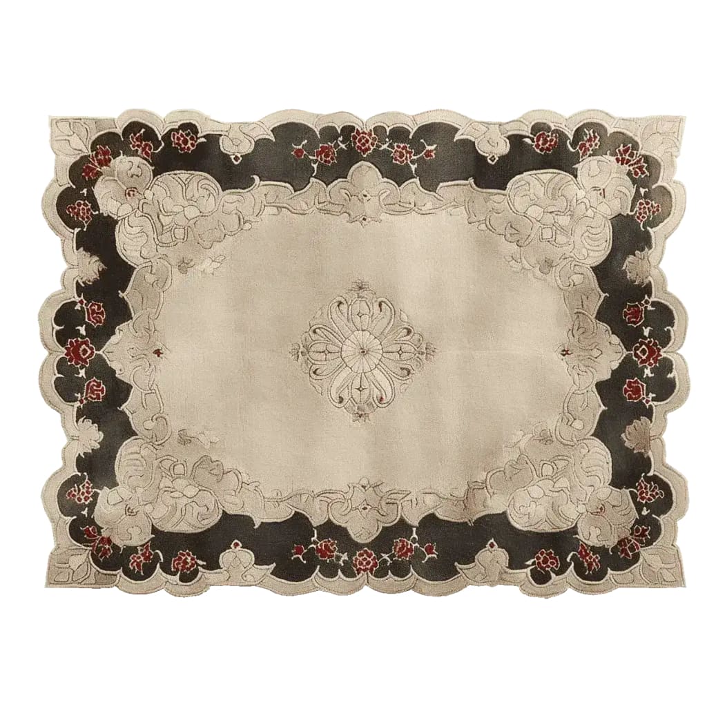Top view of the Ornate Echo Hand Tufted Rug, a luxurious area rug perfect for enhancing any living room. This wool rug features a vintage design with intricate patterns and a rich color palette, making it an ideal choice for large living room areas.