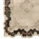 Close-up view of the Ornate Echo Hand Tufted Rug, showcasing its intricate vintage design. This wool area rug features elegant floral patterns with rich red accents on a dark border, perfect for enhancing large living room spaces with a classic touch.