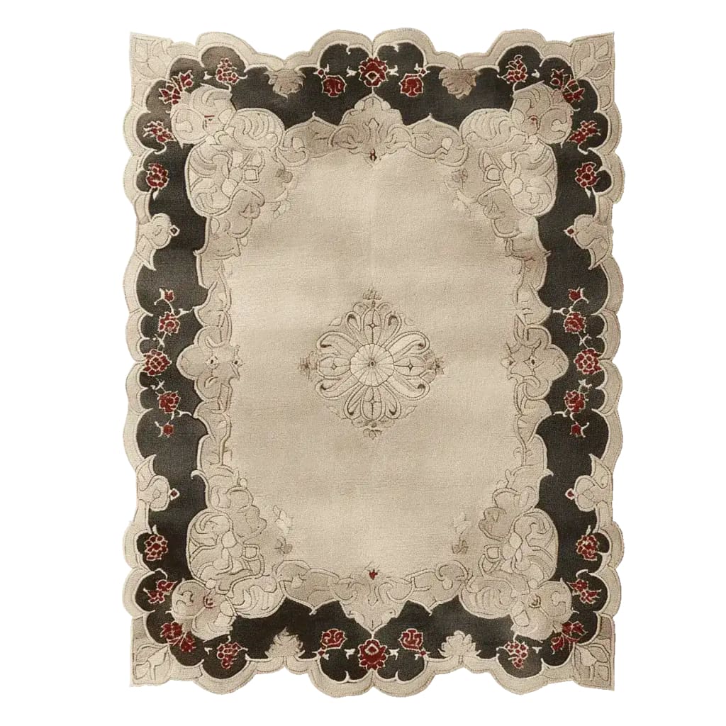 Elegant Ornate Echo Hand Tufted Area Rug with intricate vintage design, perfect for enhancing large living rooms. This wool rug showcases a sophisticated pattern with detailed borders, ideal for those seeking living room area rugs that combine style and comfort.