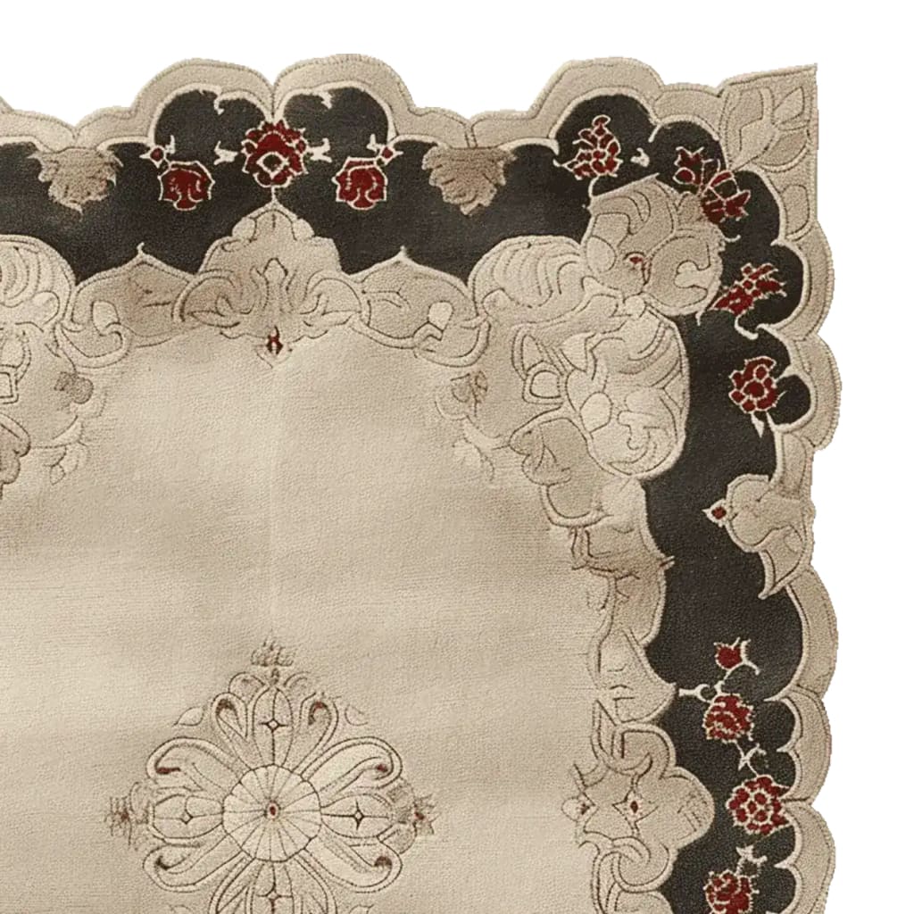 Ornate Echo Hand Tufted Area Rug, featuring an elegant vintage design with intricate floral patterns in cream and dark shades, perfect for large living rooms. This wool rug adds a touch of classic charm to any space, ideal for those seeking high-quality living room area rugs.