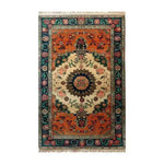 A beautifully ornate floral crest hand-knotted area rug, showcasing intricate vintage patterns and vibrant colors. Perfect for enhancing large living rooms, this Persian-inspired rug adds a touch of elegance and style.