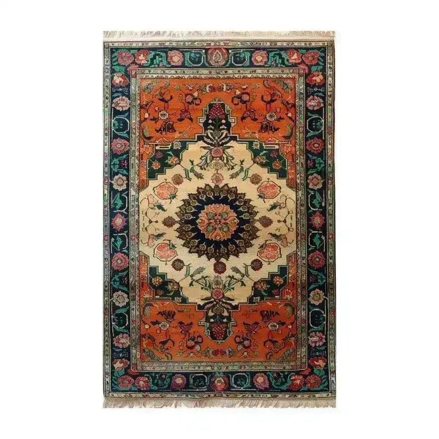 A beautifully ornate floral crest hand-knotted area rug, showcasing intricate vintage patterns and vibrant colors. Perfect for enhancing large living rooms, this Persian-inspired rug adds a touch of elegance and style.