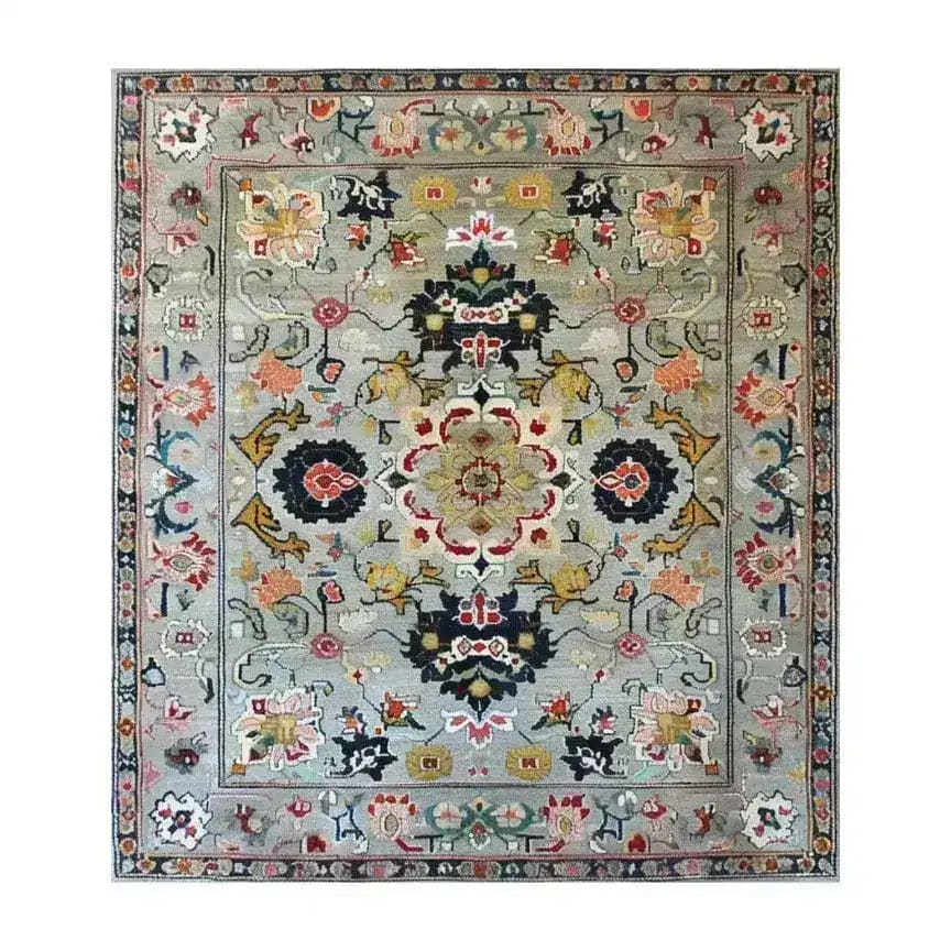 This exquisite area rug showcases a stunning ornate floral design, perfect for enhancing your dining room or bedroom. Crafted from hard viscose and hand-knotted wool, this vintage rug offers a luxurious touch to formal dining room settings and a charming addition to rugs for bedroom. Its intricate patterns and Persian rug style make it a timeless piece for any home decor.