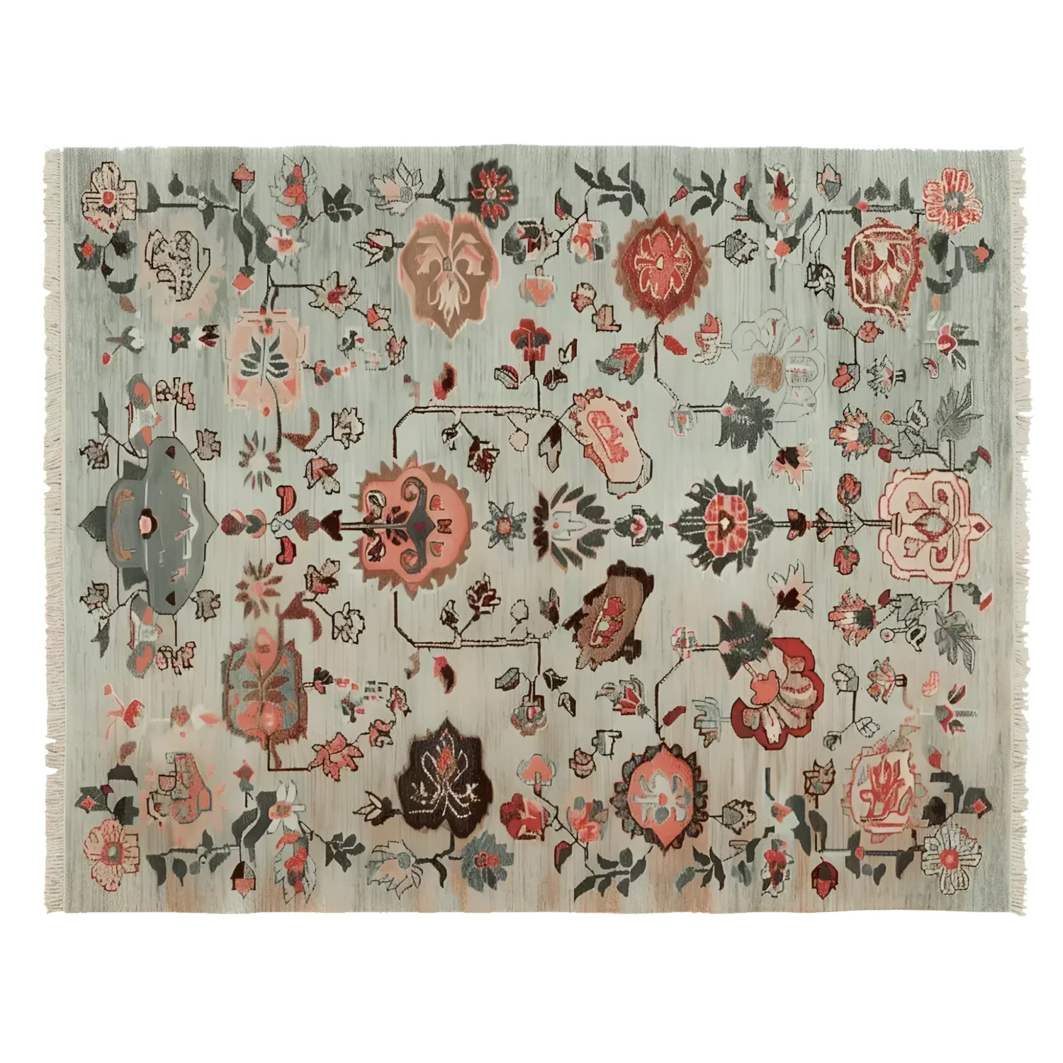 Beautiful hand-knotted area rug featuring an ornate floral design in warm and subtle tones. This wool rug is perfect for adding elegance to living rooms, especially as an 8x10 rug. The intricate floral patterns and quality craftsmanship make it a standout choice for those seeking rugs for their living room.