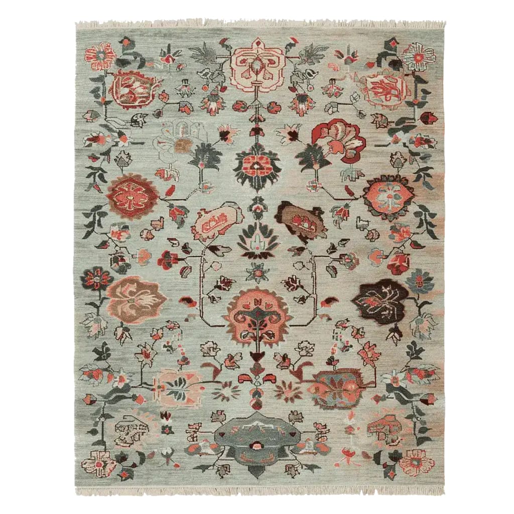 This exquisite Ornate Floral Weave Hand Knotted Area Rug features a detailed floral pattern with earthy tones of red, green, and brown. Made from high-quality wool, this elegant floral rug is perfect for adding a touch of sophistication to your living room. Ideal for spaces needing an 8x10 rug, it blends traditional craftsmanship with modern style, making it a standout piece among rugs for living room.
