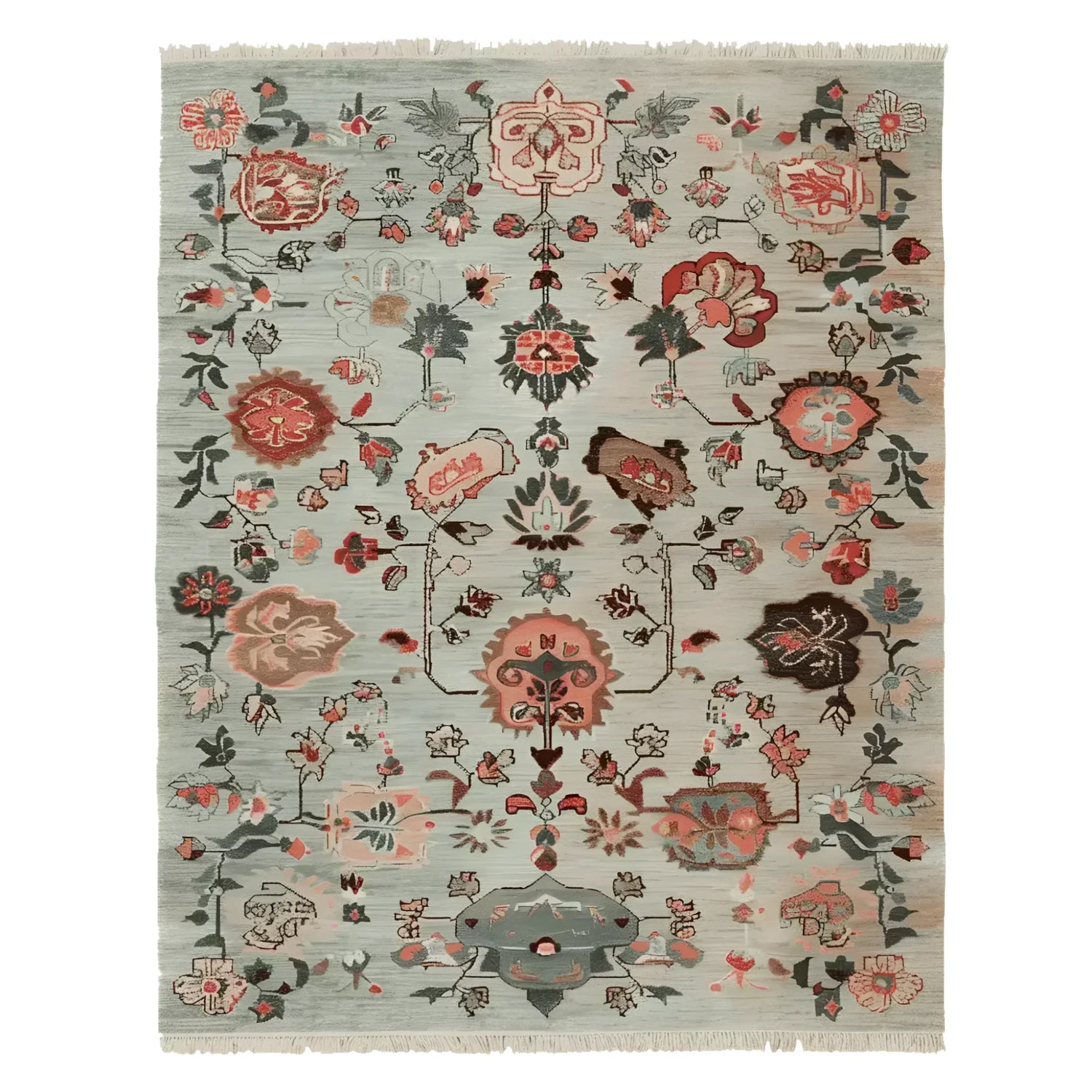 This exquisite Ornate Floral Weave Hand Knotted Area Rug features a detailed floral pattern with earthy tones of red, green, and brown. Made from high-quality wool, this elegant floral rug is perfect for adding a touch of sophistication to your living room. Ideal for spaces needing an 8x10 rug, it blends traditional craftsmanship with modern style, making it a standout piece among rugs for living room.