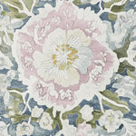 Close-up view of the Ornate Flower Twist Hand Tufted Area Rug, showcasing its intricate floral design in soft pastel colors. Perfect for adding elegance to living room area rugs, this wool rug in an 8x10 size brings a touch of nature indoors.