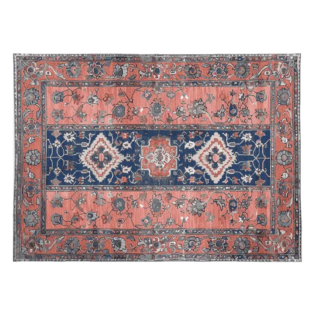 Ornate Mirage Hand Tufted Area Rug featuring a vintage design with intricate floral patterns in rich blue and soft pink hues. This wool rug provides an elegant touch to any living room space, perfectly sized for 8x10 settings.