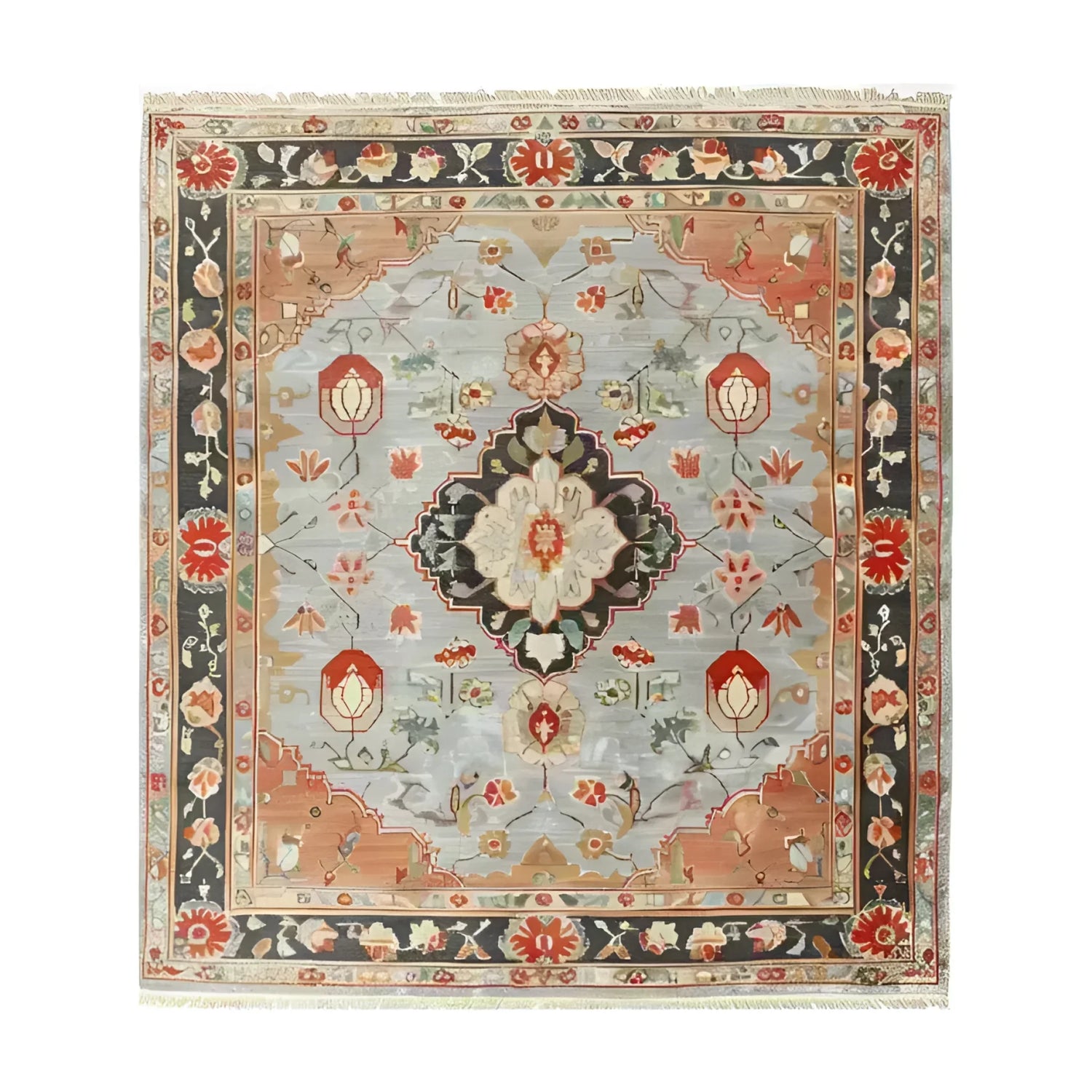 The "Ornate Shadow Floral Hand-Knotted Area Rug" features intricate floral patterns with a shadowed effect, offering a sophisticated and elegant touch to your space. Hand-knotted for durability, this rug blends artistry with timeless beauty.