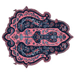 A beautifully detailed Ornate Whispers Hand-Tufted Area Rug, showcasing a pink and navy vintage design with intricate patterns. Perfect for enhancing living room spaces, this 8x10 wool rug offers an elegant and timeless appeal, ideal for those seeking unique living room area rugs.