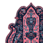 An intricately designed area rug featuring a vintage-inspired pattern with bold navy and coral hues. This hand-tufted wool rug is perfect for adding a touch of elegance to living room spaces. Its unique, ornate shapes and floral motifs make it a standout piece among living room area rugs, ideal for a cozy 8x10 setup.