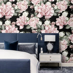 Oversized Blush Roses on Dark Wallpaper