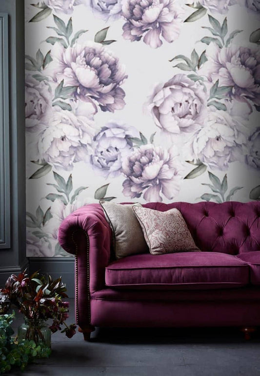 Chinoiserie Clouds and Ocean Wave Wallpaper Oversized Purple Floral Wall Mural Oversized Purple Floral Wall Mural 