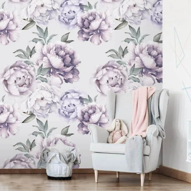 Oversized Purple Floral Wall Mural - MAIA HOMES