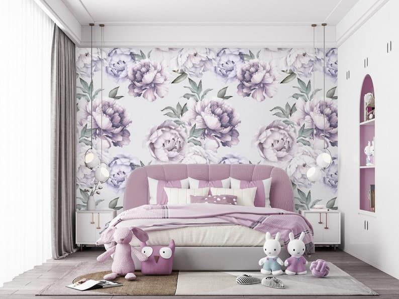 Oversized Purple Floral Wall Mural 