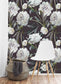 Oversized White Blossoming Roses on Dark Wallpaper - MAIA HOMES