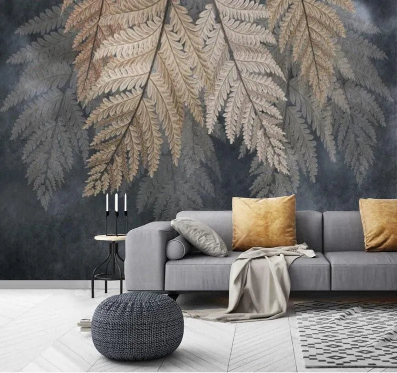 Oversized Winter Gray Leaves Wallpaper Mural