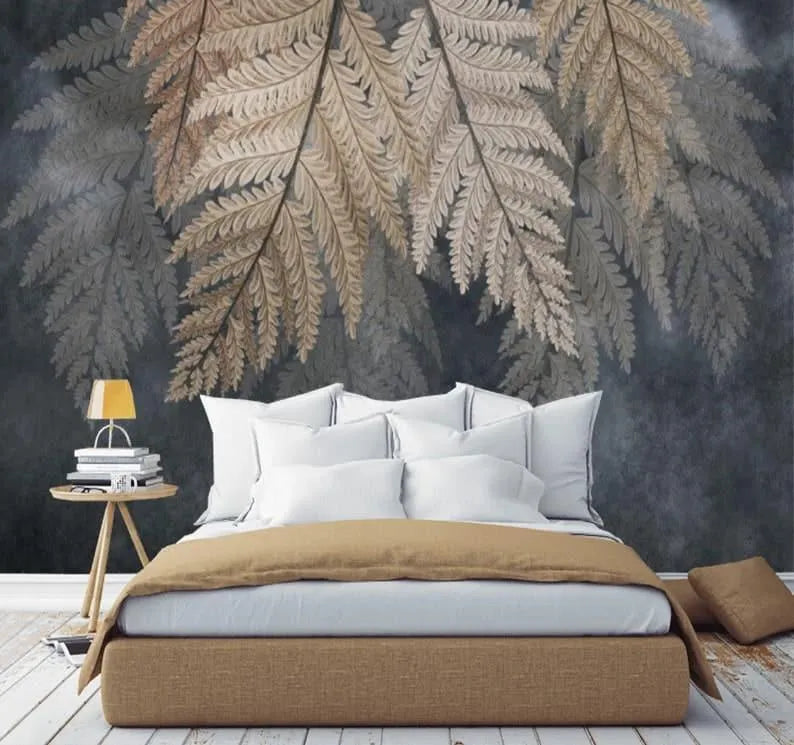 Oversized Winter Gray Leaves Wallpaper Mural