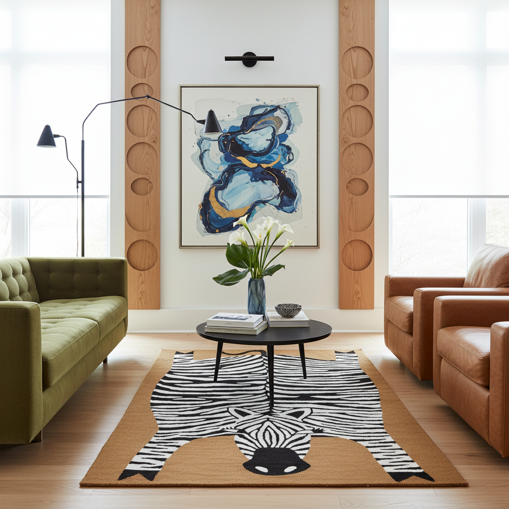 Oversized Zebra Hand Tufted Wool Rug