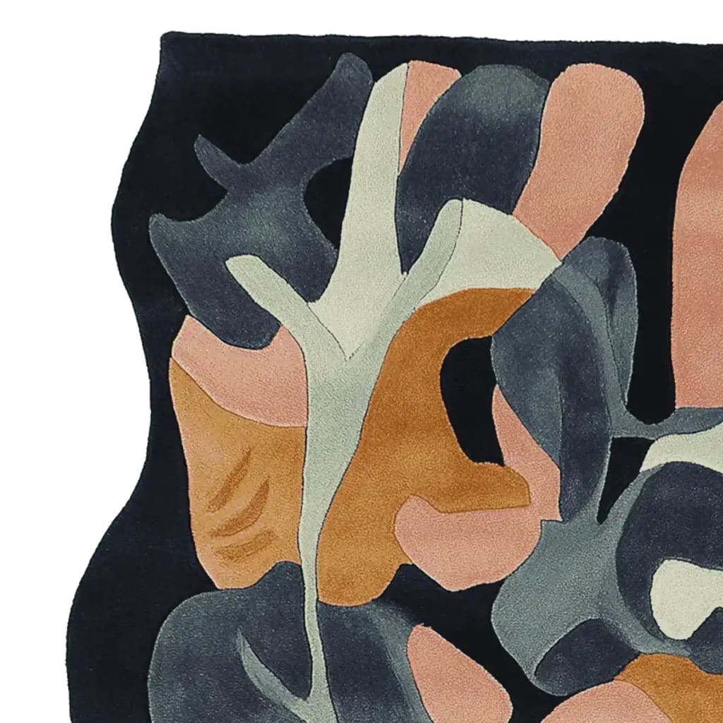 Discover the Painterly Leaf Drift Hand Tufted Rug, a stunning area rug perfect for contemporary spaces. This wool rug features an abstract design with earthy tones, ideal for large living room settings. Elevate your decor with this exquisite area rug for living rooms.