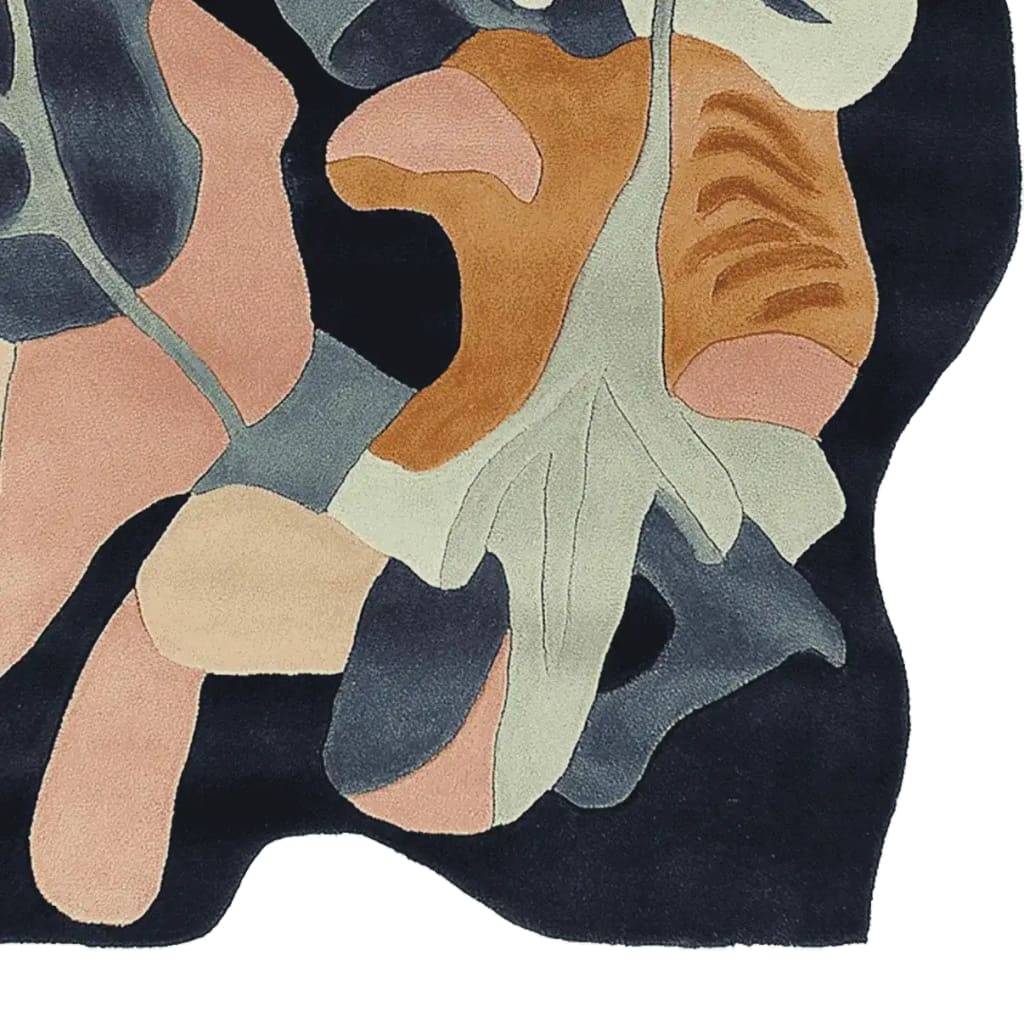 Explore the vibrant Painterly Leaf Drift Hand Tufted Area Rug, showcasing an abstract design with earthy tones. This contemporary wool rug is perfect for large living rooms, adding a touch of artistic flair to your space. Ideal for adding warmth and style, it's one of the finest area rugs for living room settings.