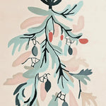 Close-up view of the Painterly Pine Cheer Hand Tufted Rug, showcasing its intricate abstract foliage design in soft pastel colors. This wool area rug is perfect for adding a touch of nature-inspired elegance to large living rooms.