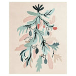 A charming hand-tufted area rug featuring a painterly pine design with abstract branches and leaves in soft pastel colors. Perfect for adding a touch of nature to your living room, this wool rug is an ideal choice for those seeking large living room rugs with artistic flair.