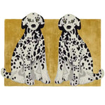 Pair of Doggie Hand Tufted Wool Rug in Mustard color, featuring two stylized Dalmatian dogs. Ideal for large living room spaces, this contemporary rug adds a playful yet sophisticated touch to your decor. Perfect as a living room area rug, combining comfort with bold design in a large area rug format.