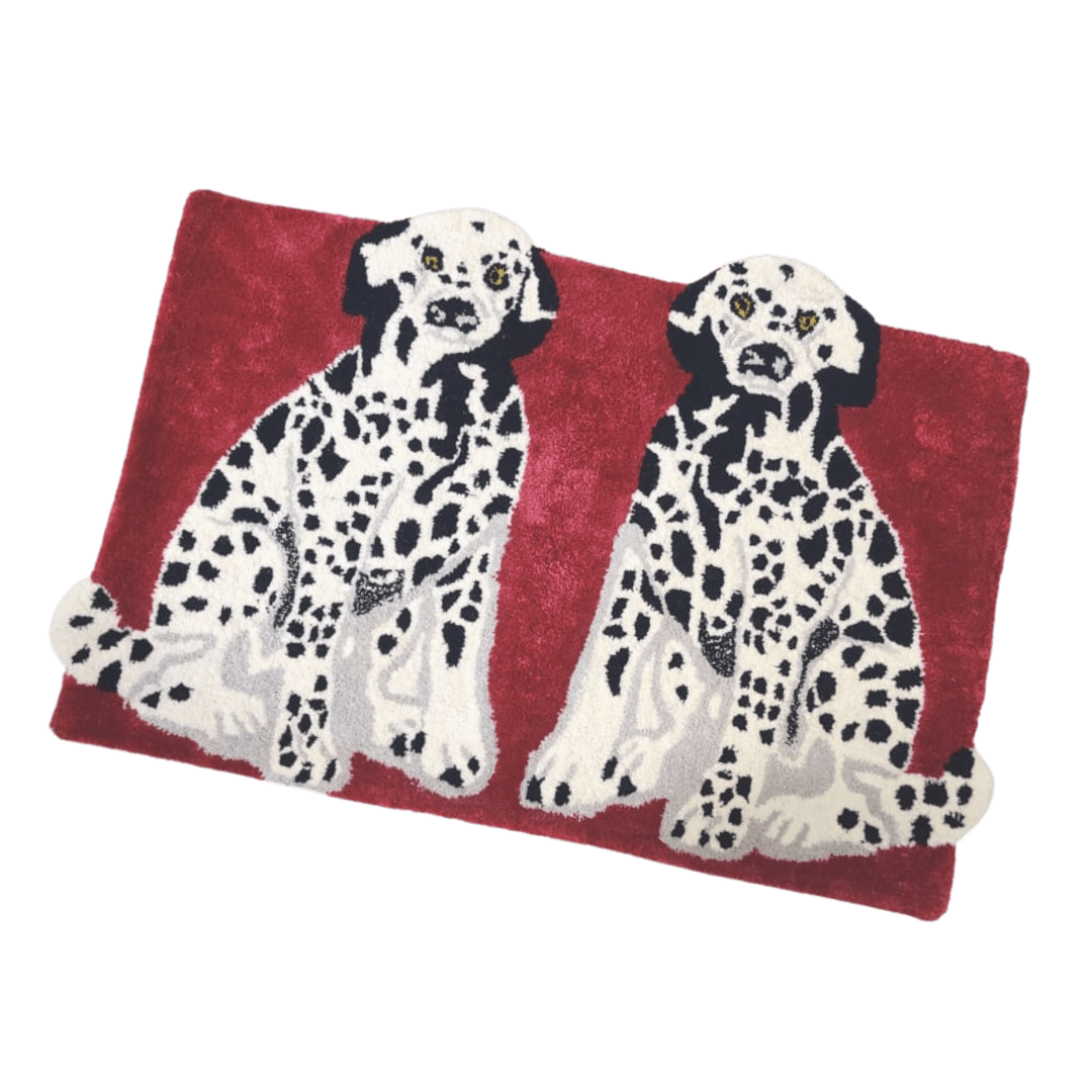 Pair of Doggie Hand Tufted Wool Rug - Red - MAIA HOMES