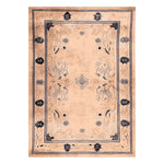A beautifully detailed Palace Garden Hand Knotted Area Rug featuring an intricate floral design, perfect for adding elegance to any living room. This wool rug showcases a sophisticated blend of colors and patterns, making it an ideal choice for large living room spaces.