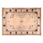Palace Garden Hand Knotted Area Rug showcasing an elegant floral design. This wool rug features intricate patterns in a harmonious blend of beige and dark accents, perfect for enhancing living room decor. Ideal as a large living room rug, it adds a touch of sophistication and warmth.