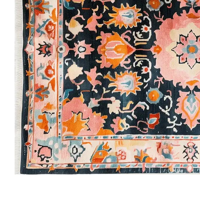 A close-up view of the Palace Legacy Hand Tufted Wool Rug, showcasing its vibrant and intricate abstract design. This area rug features a rich blend of colors and patterns, ideal for adding a splash of elegance to any living room. Made from high-quality wool, it offers both durability and style.