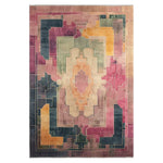 Top view of the Palatial Mirage Hand Tufted Wool Rug showcasing a vibrant geometric pattern in rich colors. This area rug, ideal for a contemporary living room, measures 8x10 and combines the luxurious feel of wool with bold design.