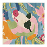 Vibrant abstract design on a Palm Beach Pup Hand Tufted Rug, featuring colorful floral and organic shapes in pink, blue, green, and orange hues. This contemporary square area rug is perfect for adding a lively touch to living room spaces, especially in an 8x10 size, and is crafted from high-quality wool.