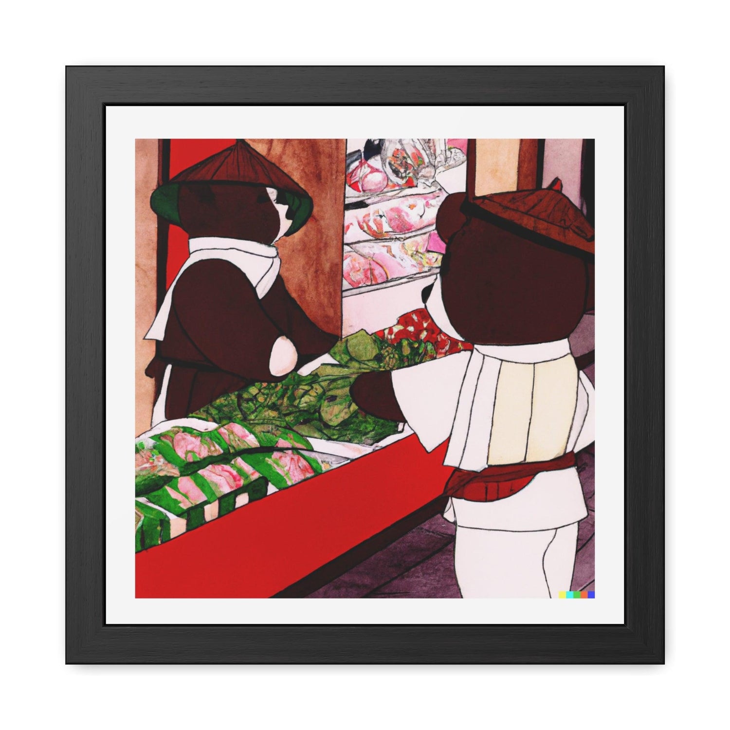 Pandas in Japanese Grocery Framed Poster Wall Art 16″ x 16″ (Square) Semi Glossy