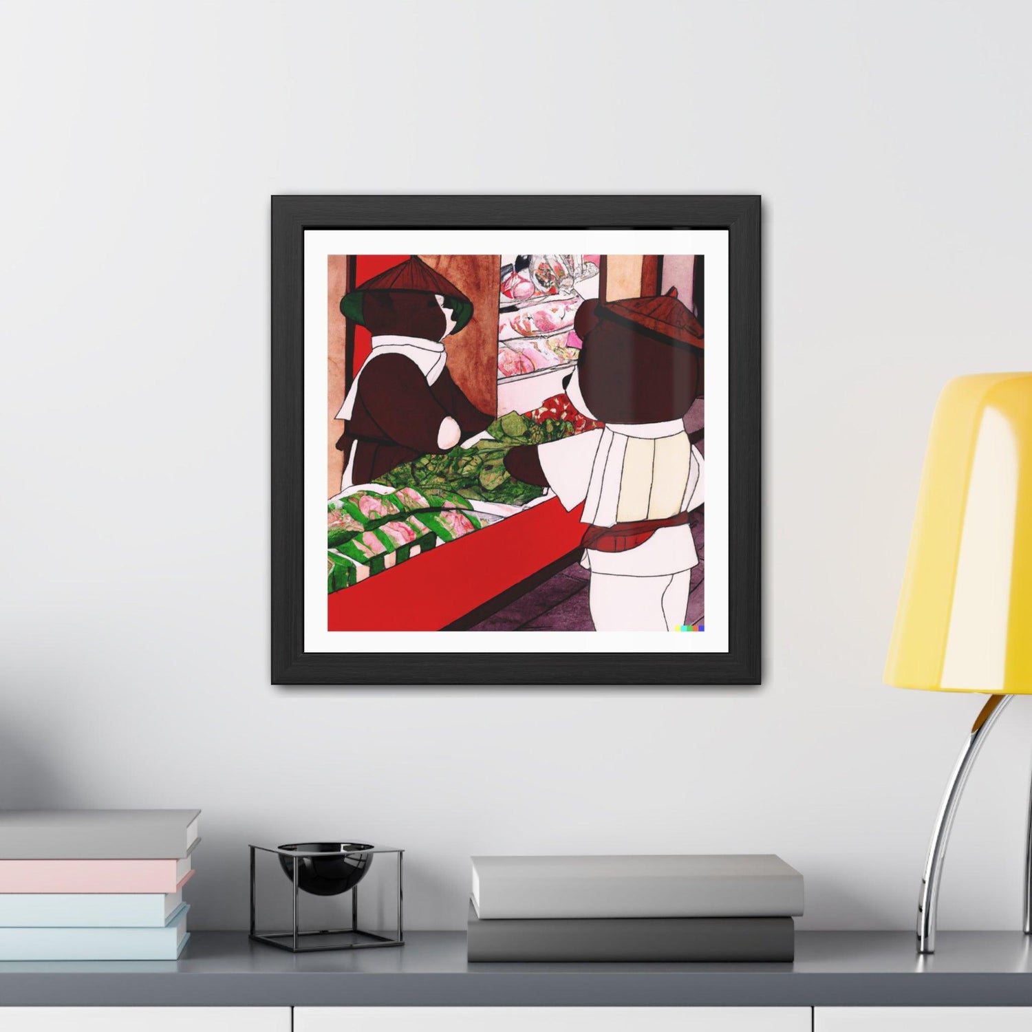 Pandas in Japanese Grocery Framed Poster Wall Art