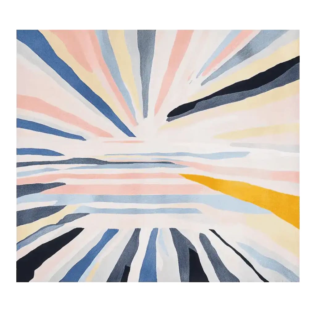 A vibrant hand-tufted area rug with contemporary abstract design in pastel colors like pink, blue, and yellow, perfect for adding a modern touch to your living room. This wool rug is ideal for those seeking large living room rugs with a unique style.