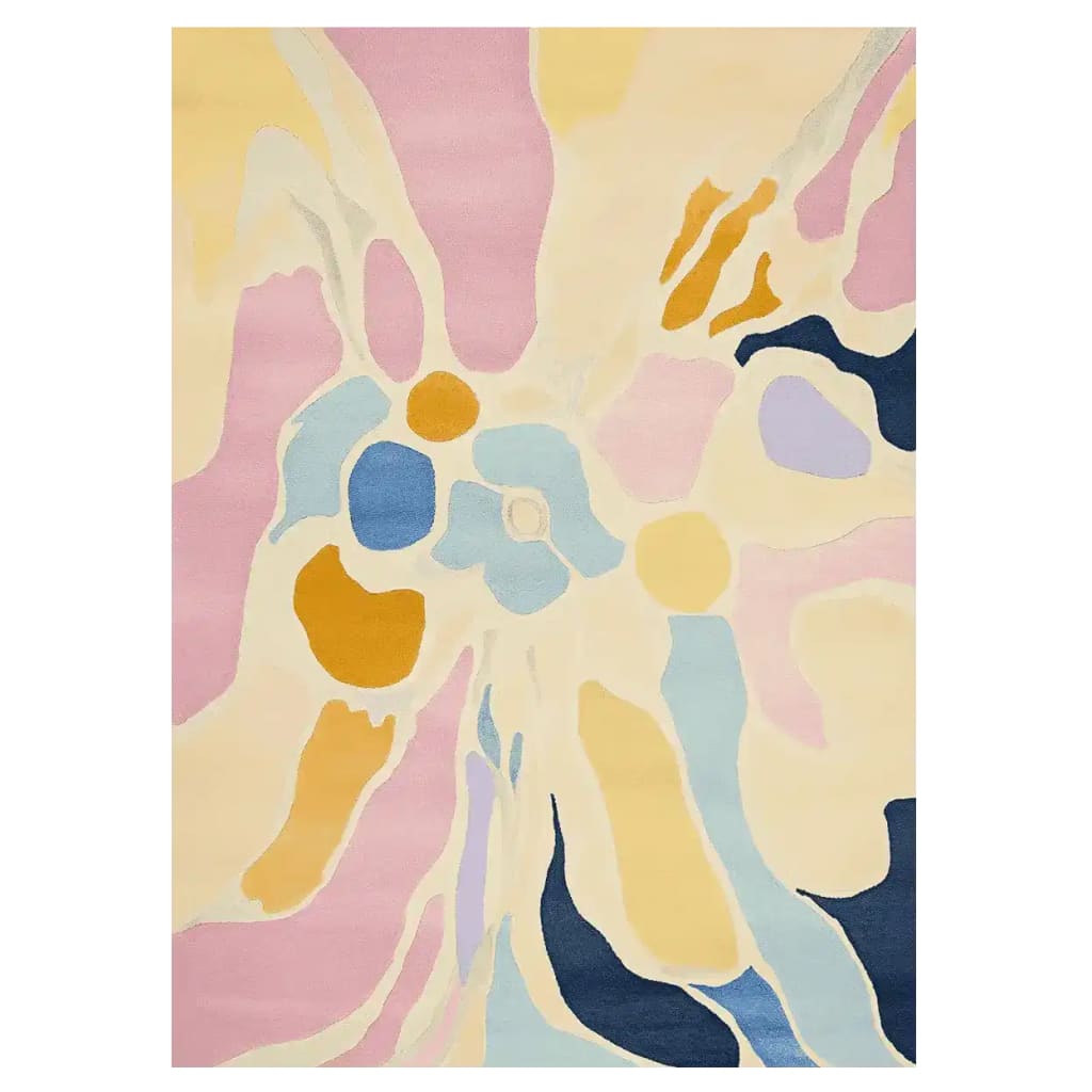 Vibrant 'Pastel Crush Hand Tufted Rug' featuring an abstract design with soft pastel colors, perfect as a contemporary wool rug for adding a splash of color to living room area rugs.