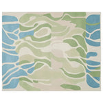 A contemporary hand-tufted area rug with abstract pastel field lines in shades of blue, green, and beige, perfect for modern living room decor. This wool rug offers a stylish touch to living room area rugs, ideal for an 8x10 space.