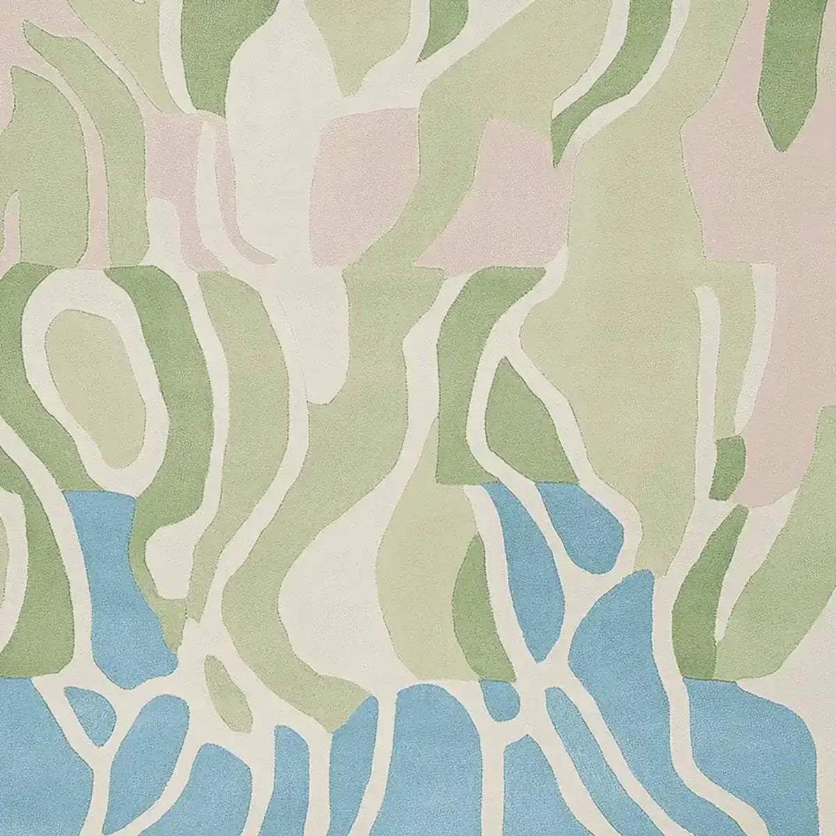 Top view of a Pastel Field Lines Hand Tufted Area Rug, showcasing its contemporary design with flowing abstract patterns in soft greens, blues, and pinks. Ideal for adding a modern touch to living room area rugs, this wool rug is perfect for living room rugs 8x10.