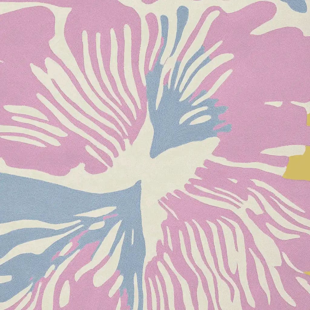 This vibrant area rug showcases a contemporary design with a burst of pastel pink and blue flower patterns, hand-tufted in luxurious wool. Perfect for adding a touch of elegance to your living room, this wool rug combines modern artistry with comfort, making it an ideal choice for those seeking stylish living room area rugs.