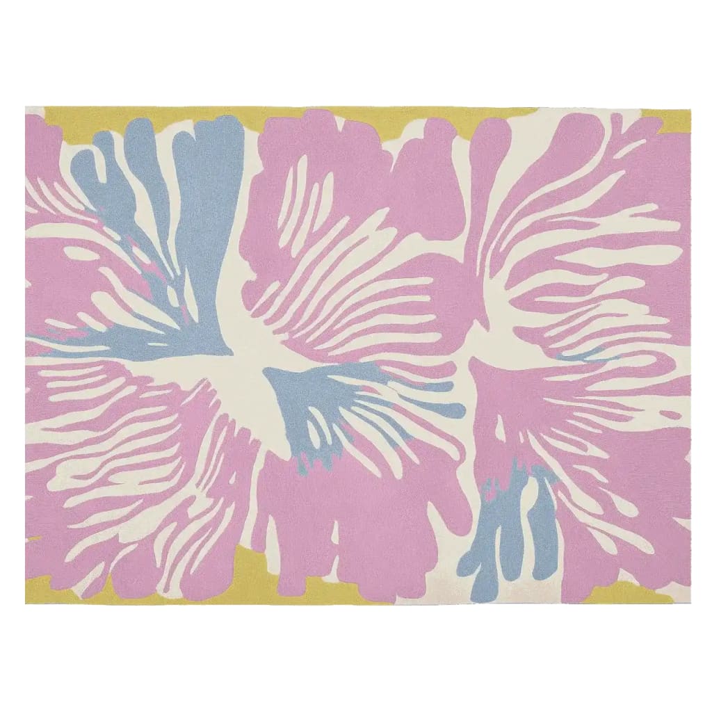 A vibrant hand-tufted area rug featuring a pastel flower burst design in pink, blue, and yellow hues. This contemporary wool rug adds a touch of elegance to any living room, making it a perfect choice for those seeking stylish rugs for living rooms.